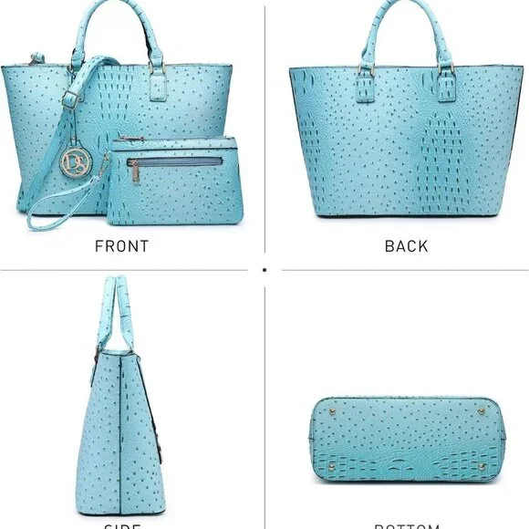 Women Satchel Handbag Faux Leather Tote with Matching Clutch and Tassel - Picture 2 of 6